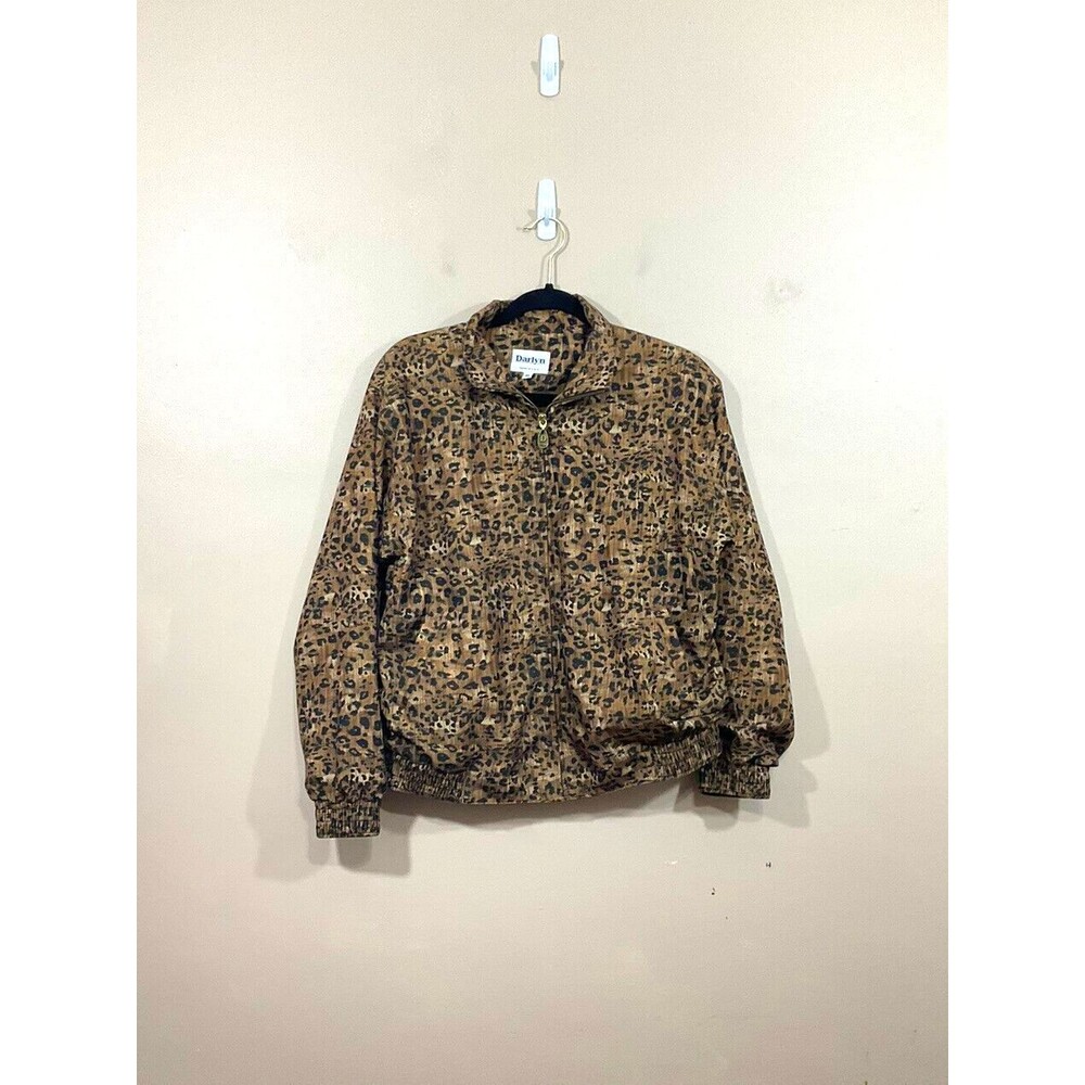 VTG Darlyn Womens Animal Print Bomber Jacket M Brown Retro 80s 90s  Mob Wife